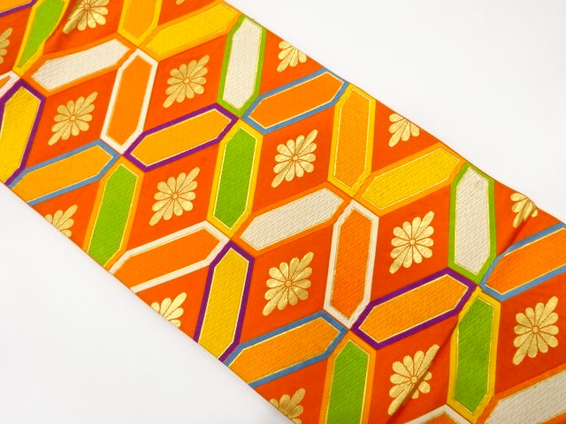 アンティーク　変わり花亀甲模様織り出し袋帯（着用可）